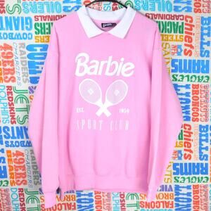 Barbie Sport Club Sweatshirt Size XL Pink White Collared Retro Styled